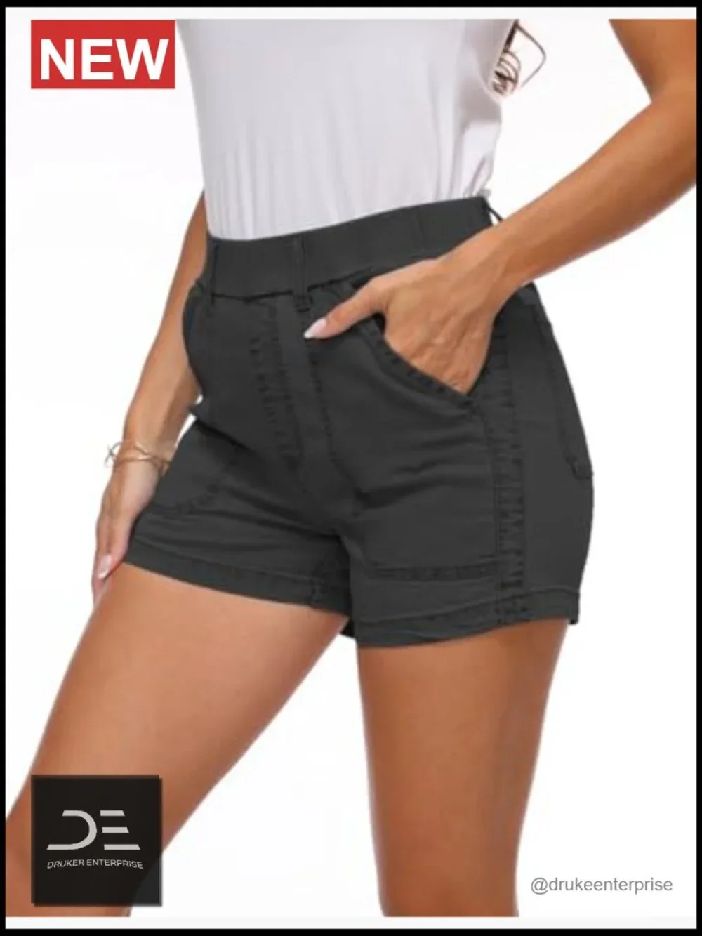 Lightweight Denim Shorts High Waisted Elastic Waist Pockets Casual Baggy Beach